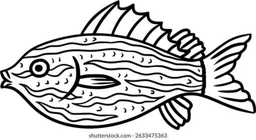 Bluestriped Grunt Fish Vector Outline Ilustración de arte