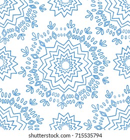 Bluet seamless  pattern with snowflakes. Mandala pattern. Textile design. Christmas