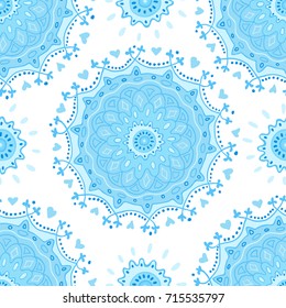 Bluet seamless  pattern with snowflakes. Mandala pattern. Textile design. Christmas