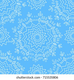 Bluet seamless  pattern with snowflakes. Mandala pattern. Textile design. Christmas