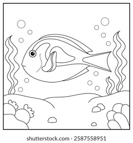 Bluetang Fish coloring pages for kids. 
