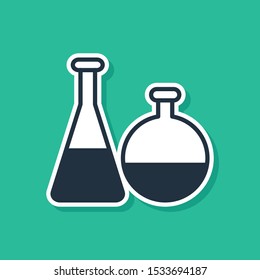 BlueTest tube and flask chemical laboratory test icon isolated on green background. Laboratory glassware sign.  Vector Illustration