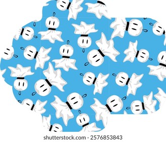 Blue-Themed Envelope Design for a Modern Look with Japanese Rain Doll or Teru Teru Bozu Pattern Theme