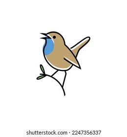 Bluethroat Bird Line Art Logo Vector Design