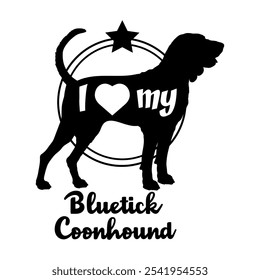 Bluetick Coonhound cão silhueta, eu amo meu cão, cão, raças de cães, logotipo, vetor, silhueta, animal, ilustração, ícone, sinal, preto, animal de estimação,