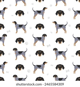 Bluetick coonhound seamless pattern. Different coat colors and poses set.  Vector illustration