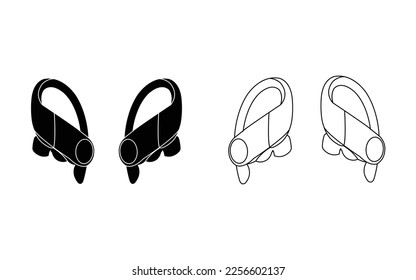 Bluetooth Earbuds vector line art stoke and fill. 