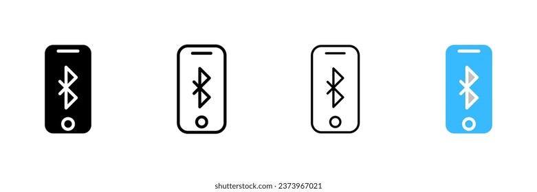 Bluetooth icon on phone screen. Different styles, bluetooth icon, phone screen, bluetooth on the phone. Vector icons