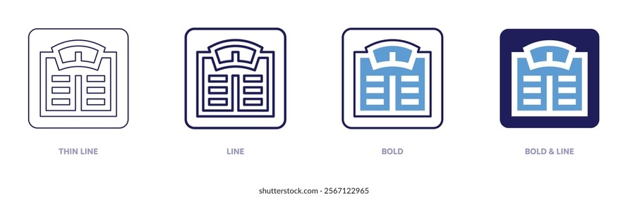 Bluetooth scale icon in 4 different styles. Thin Line, Line, Bold, and Bold Line. Duotone style. Editable stroke.