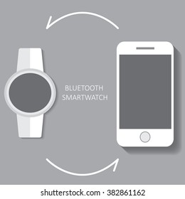 Bluetooth smartwatch in flat design with transfer and connecting icon. Eps10 vector illustration.