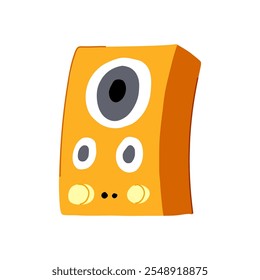 Dibujos animados de música de altavoz Bluetooth. Calidad alta, estéreo envolvente, amplificador subwoofer Bluetooth altavoz señal de música. símbolo aislado Ilustración vectorial