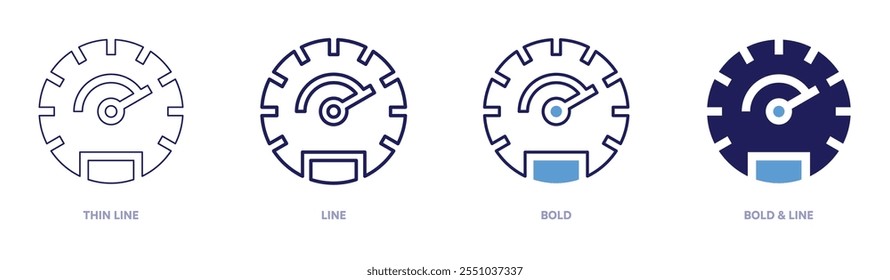 Bluetooth speedometer icon in 4 different styles. Thin Line, Line, Bold, and Bold Line. Duotone style. Editable stroke.