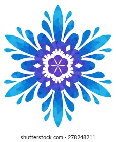 Blue-violet abstract flower of six elements with polygonal pattern on white background in the Watercolour pattern collection