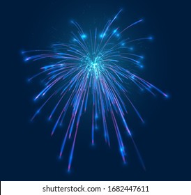 blue-violet fireworks on dark blue sky, vector ready-made layout