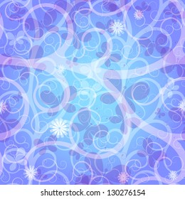 Blue-violet spring seamless easter floral pattern with translucent butterflies and  twisted curls (vector EPS 10).