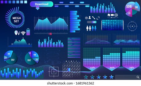 blue-violet vector HUD set in trend colors for design and device applications