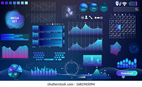 blue-violet vector HUD set in trend colors for design and device applications