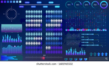 blue-violet vector HUD set in trend colors for design and device applications