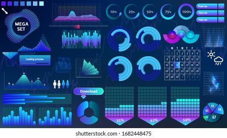 blue-violet vector HUD set in trend colors for design and device applications