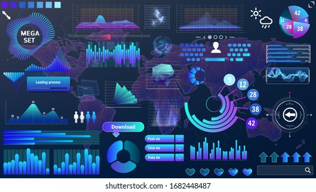 HUD vectorial azul violeta establecido en colores de tendencia para aplicaciones de diseño y dispositivos
