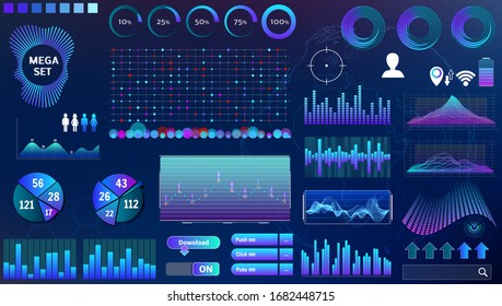 blue-violet vector HUD set in trend colors for design and device applications