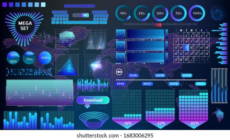 blue-violet vector HUD set in trend colors for design and device applications