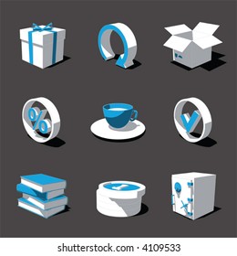 blue-white 3D icon set 04