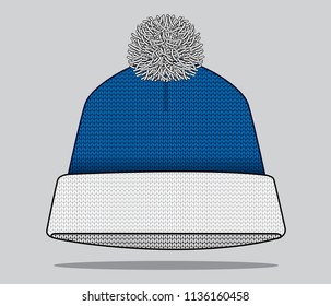 Blue-White Beanie Hat Design  Vector on Gray Background