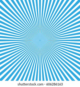 Blue-white color burst background of light rays. Cartoon and comics style background. Vector illustration.