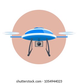 Blue-white drone with action camera created video and photo. Photography-drone.
Modern flat style vector illustration on white background. Isolated on white background. 