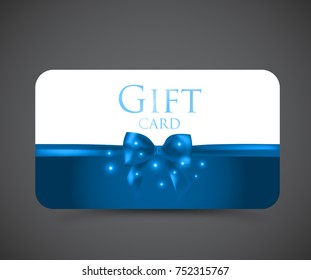 Blue-white Gift Card vector with blue ribbon bow