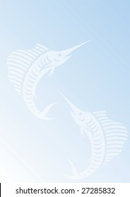blue-white gradient background with two big transparent sailfishes