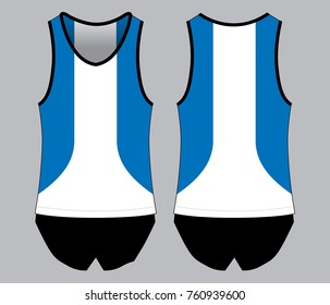 Blue-White Running Shirt Design On Gray Background.Front And Back View, Vector File.