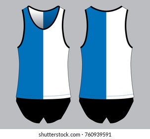 Blue-White Running Shirt With Half Style Design On Gray Background.
Front And Back View, Vector File.