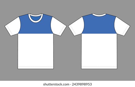 Blue-White Short Sleeves T-Shirt Design On Gray Background.Front and Back View, Vector File