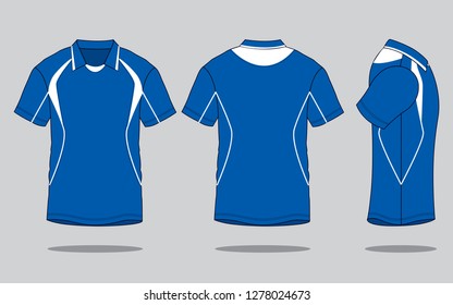 Blue-White Soccer Jersey Shirt Design On White Background.
Front, Back And Side View, Vector File.