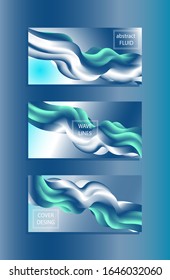 Fondo de degradado abstracto azul-blanco-menthol. Forma de flujo ondulado. Concepto de líneas 3d. Plantillas geométricas 3D para folletos, revistas, afiche musical, libro. Pos de diseño de vectores10.