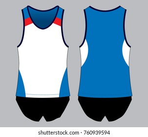 Blue-White-Red Running Tank Top Design On Gray Background.Front and Back View, Vector File