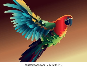 Blue-winged macaw parrot Flat Design Vector Illustration