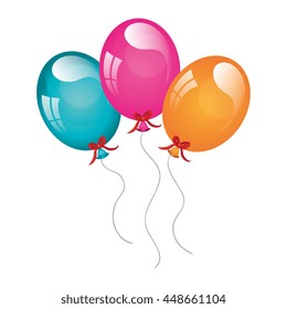 Blue,yellow and pink air balloons isolated flat icon design, vector illustration.