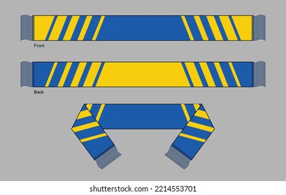 Blue-Yellow Soccer Fans Scarf Design On White Background.
Front And Back View, Vector.