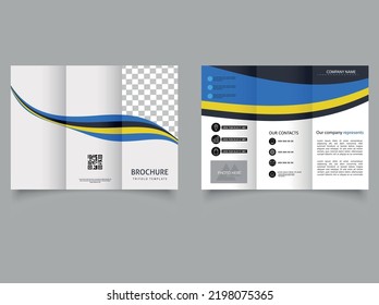 Blue-yellow trifold brooch with crooked waves. Vector illustration