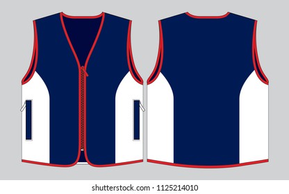 Vest Design-Vektorillustration mit Navy/White/Red Colors.Front und Back Views.