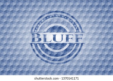 Bluff blue emblem with geometric background.