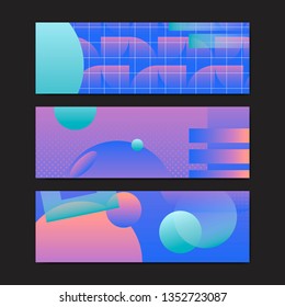 Bluish geometric abstract patterned banner vectors set