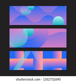 Bluish geometric abstract patterned banner vectors set