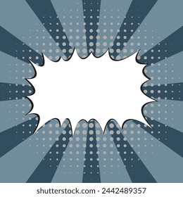 Bluish Grey Pop art. Comic book style. Abstract explosion. Grey Base for sale banners, advertisment posts, business cards, brochure, social media. Textbox for custom text. Halftone effect.Editable