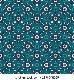 Bluish mesmerizing pattern with varied turkish eye elements, seamless vector repeat. Modern minimal design. Great for fabrics, paper products, backgrounds, packaging, wallpapers, souvenirs etc. 