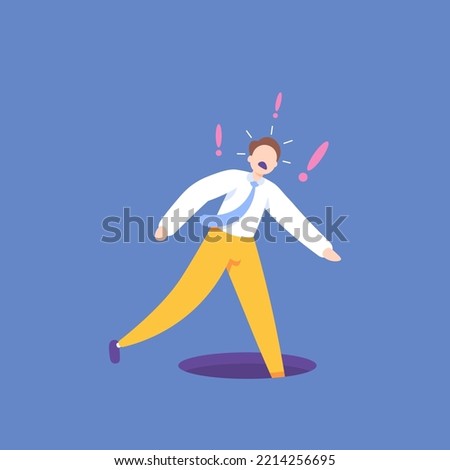 blunder or make a fatal mistake. wrong decision. an incident, misfortune or accident. A businessman accidentally fell into a hole. careless male employee. illustration concept design. graphic elements