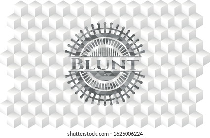 Blunt grey badge with geometric cube white background